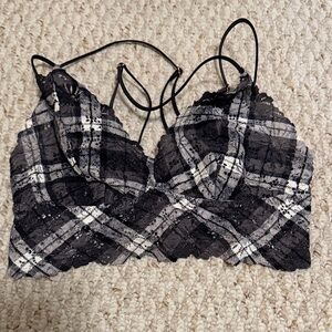 Victoria's Secret Black and White Plaid Lace Bralette